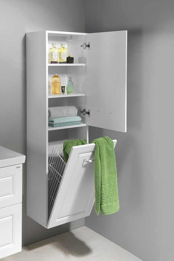 FAVOLO wysoka szafka łazienkowa z koszem na bieliznę 40x150x31 cm biały mat