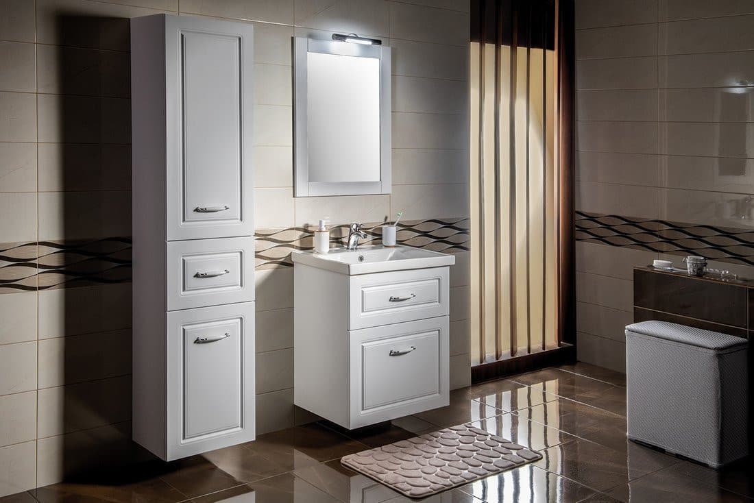 FAVOLO wysoka szafka łazienkowa 40x184x31 cm biały mat z koszem