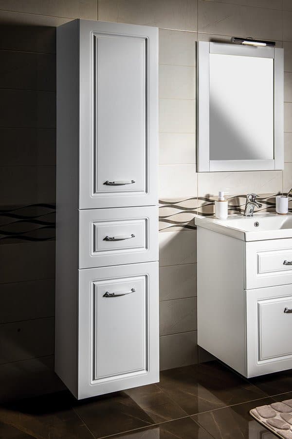 FAVOLO wysoka szafka łazienkowa 40x184x31 cm biały mat z koszem