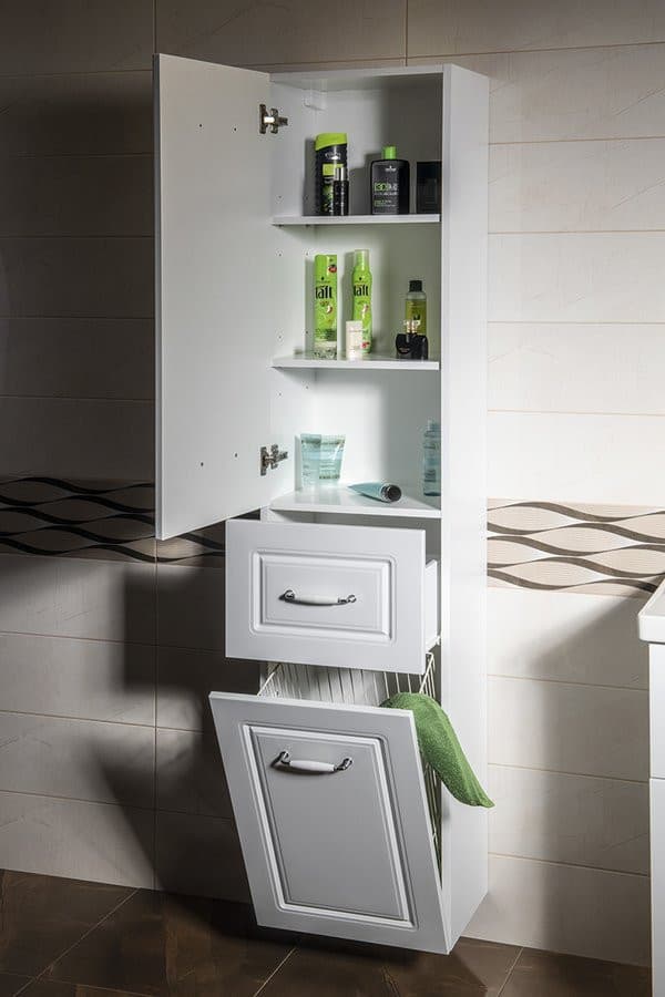 FAVOLO wysoka szafka łazienkowa 40x184x31 cm biały mat z koszem