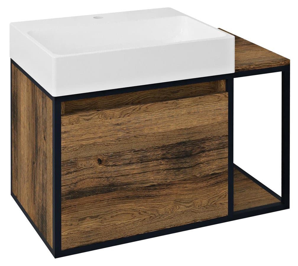 SKARA szafka pod umywalkę 80x49,5x46,5cm, czarny mat z dębem Collingwood