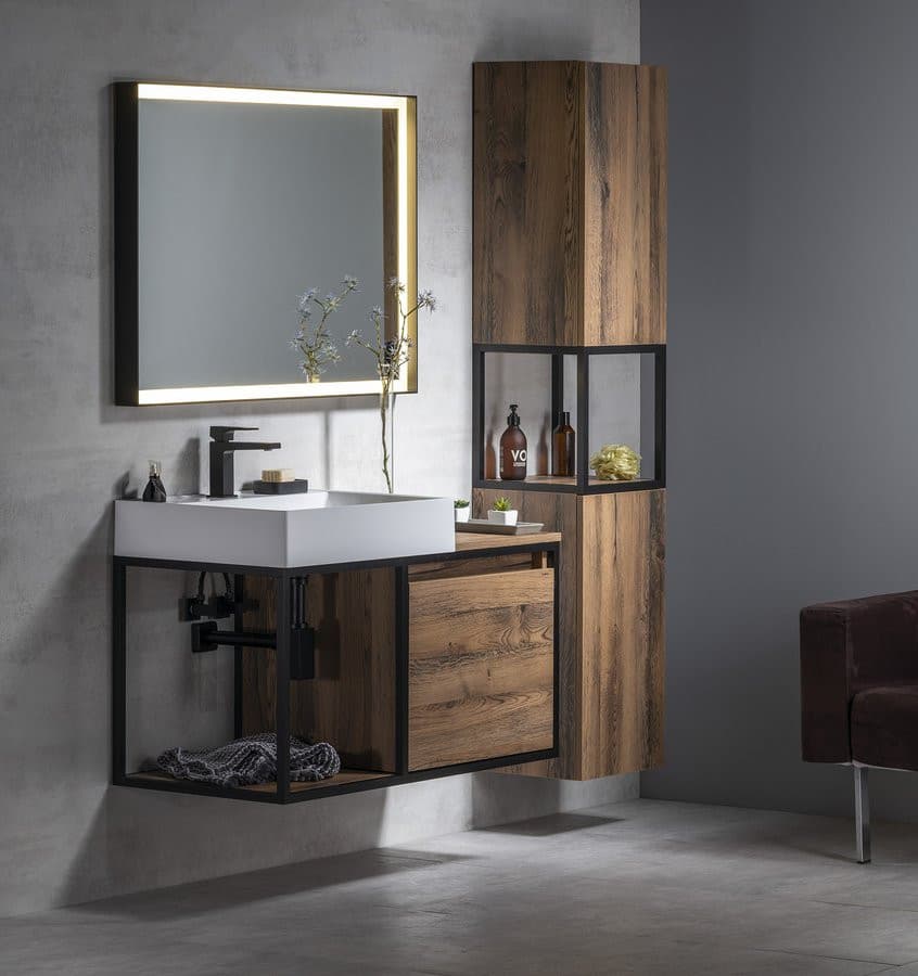 SKARA Szafka pod umywalkę 100x49,5x46,5 cm, czarny mat/kolor dąb Collingwood