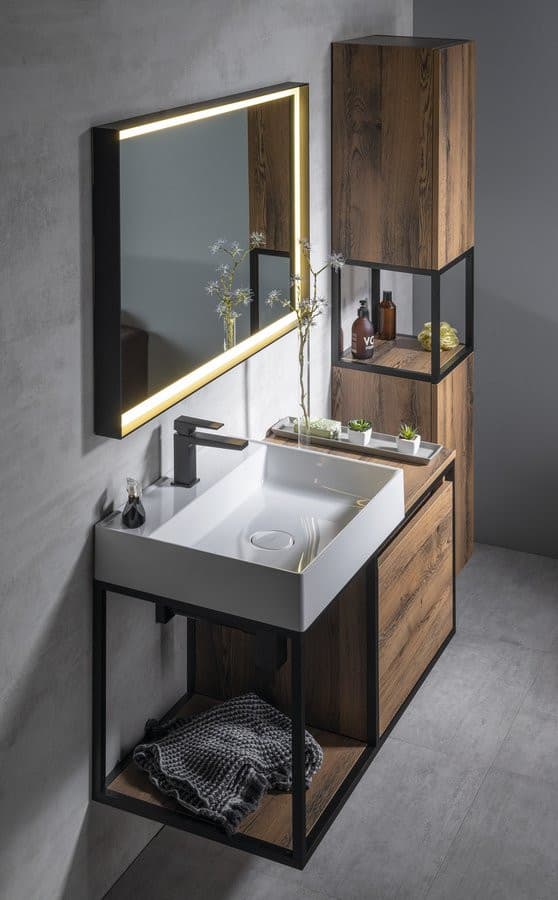 SKARA Szafka pod umywalkę 100x49,5x46,5 cm, czarny mat/kolor dąb Collingwood