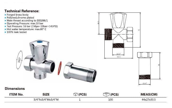 Zawór pralki kątowy zawór zwrotny 3/4"x3/4" chrom Aqualine