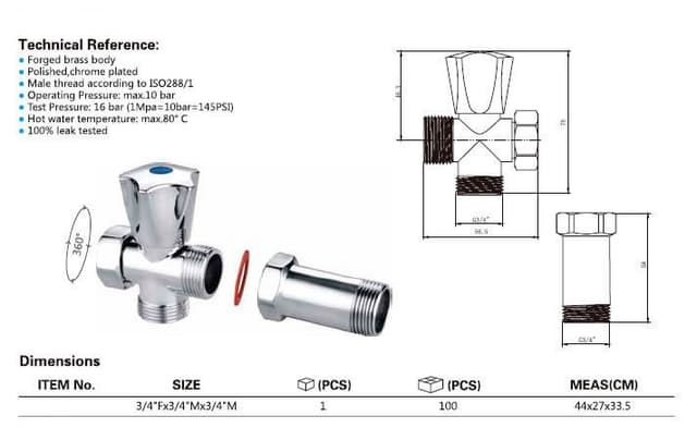 Zawór pralki kątowy zawór zwrotny 3/4"x3/4" chrom Aqualine