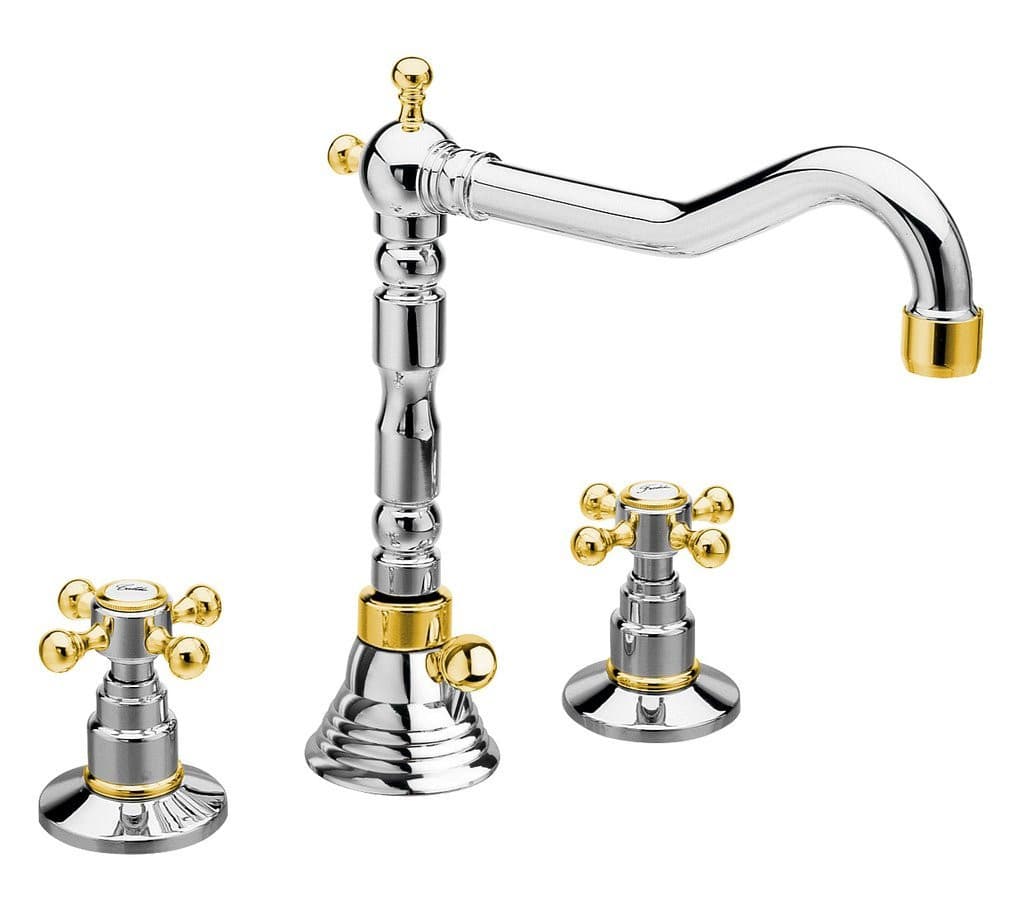 ANTEA trzyelementowa bateria umywalkowa retro chrom/złoto