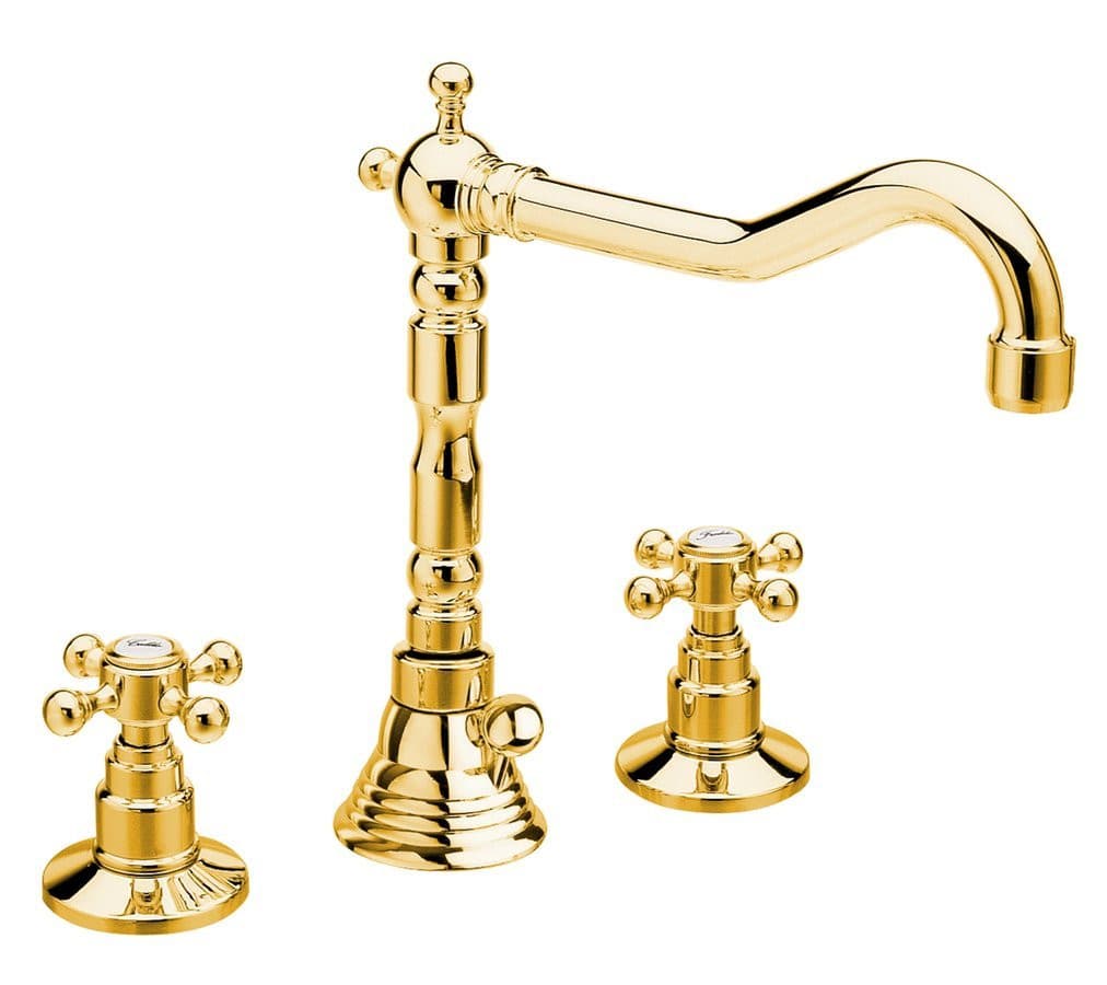 ANTEA Złota Bateria Umywalkowa Trzyelementowa z Wylewką Retro