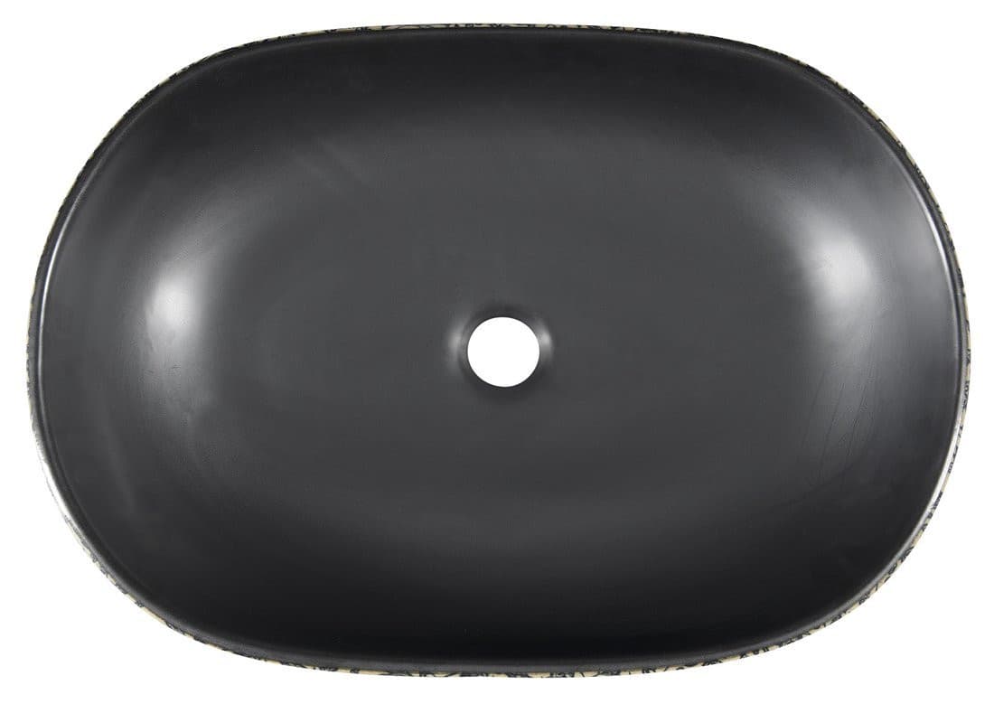 Umywalka ceramiczna nablatowa PRIORI 60x40 cm czarna z niebieskim wzorem