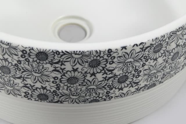 PRIORI umywalka ceramiczna nablatowa Ø 41 cm biała z niebieskim wzorem