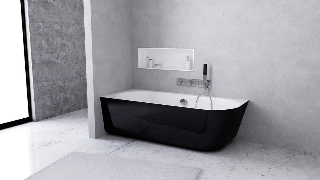 SUSSI L wanna narożna przyścienna kompozytowa 160x70x49,5cm czarna/biała