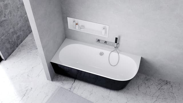 SUSSI L wanna narożna przyścienna kompozytowa 160x70x49,5cm czarna/biała