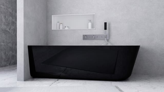 SUSSI L wanna narożna przyścienna kompozytowa 160x70x49,5cm czarna/biała