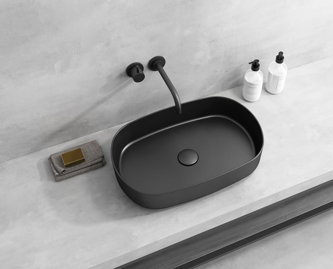 Umywalka nablatowa INFINITY OVAL 55x36 cm czarny mat