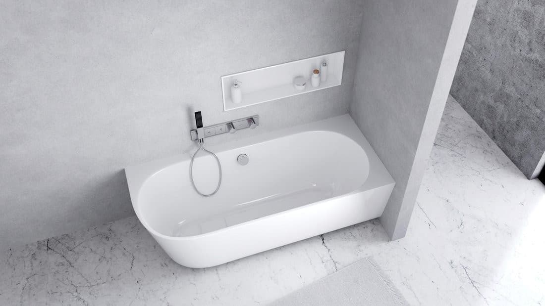 SUSSI R wanna przyścienna, narożna, kompozyt, 160x70x549,5cm, biały