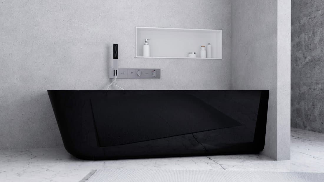 SUSSI R wanna przyścienna, narożna, kompozyt, 160x70x49,5cm, czarna/biała