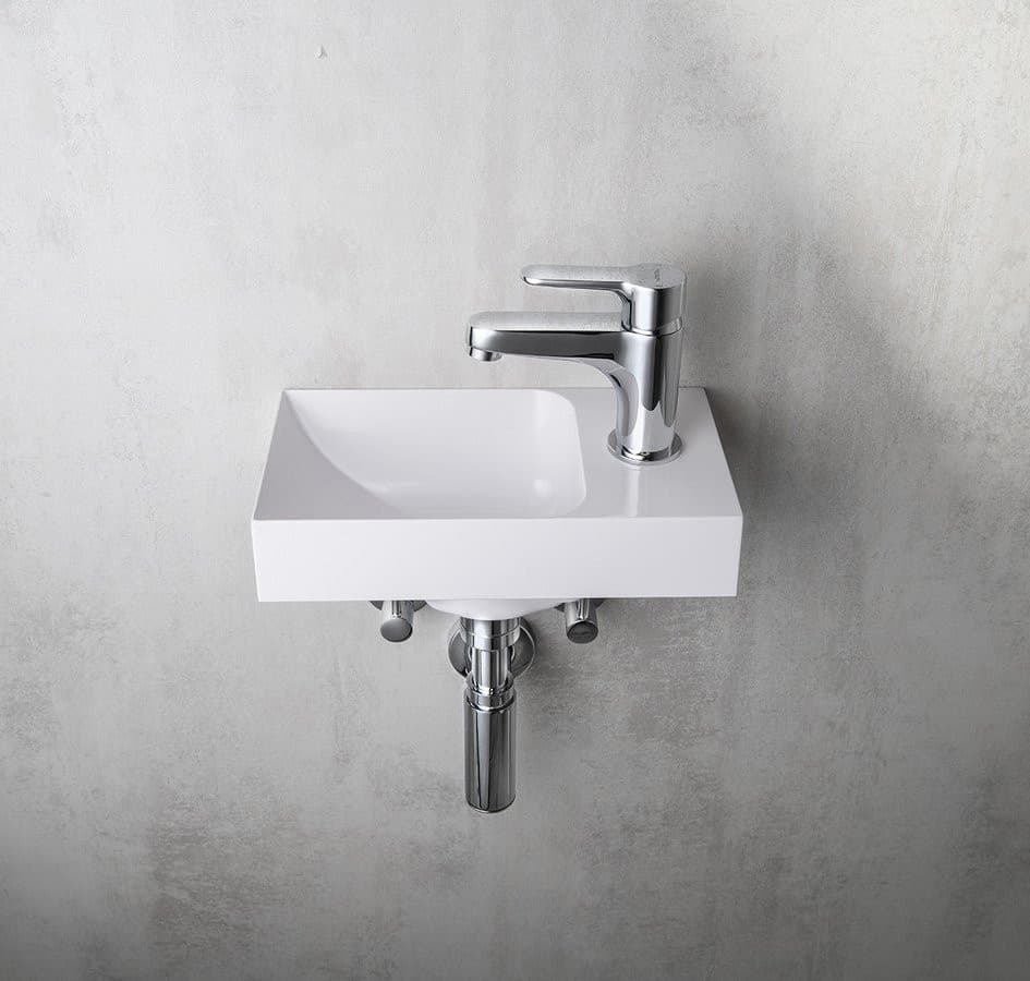 Mała umywalka kompozytowa PICCOLINO 30,8x17 cm bateria prawa