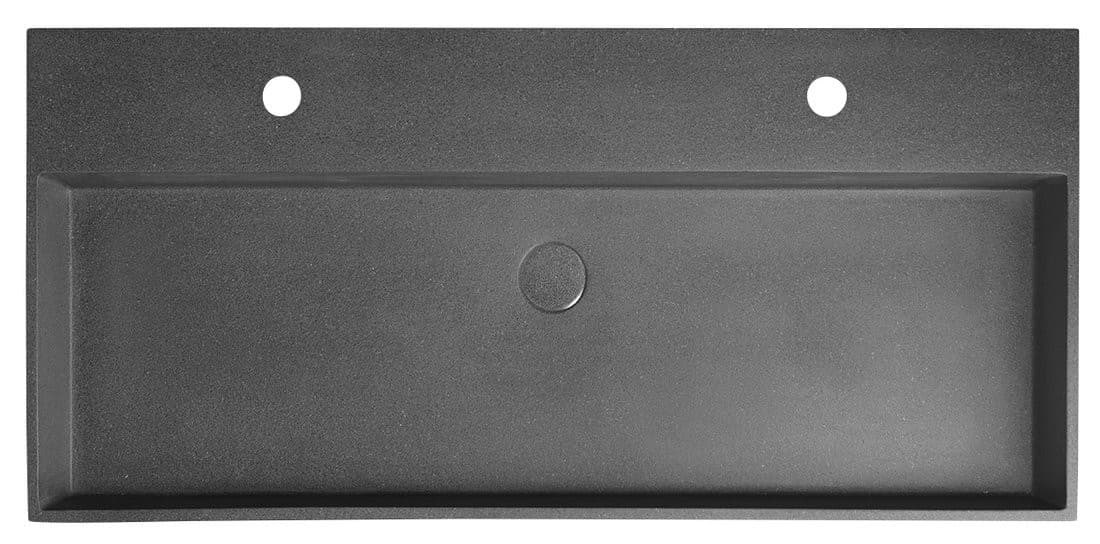 QUADRADO umywalka betonowa z odpływem, 96x44cm, 2 otwory, czarny granit