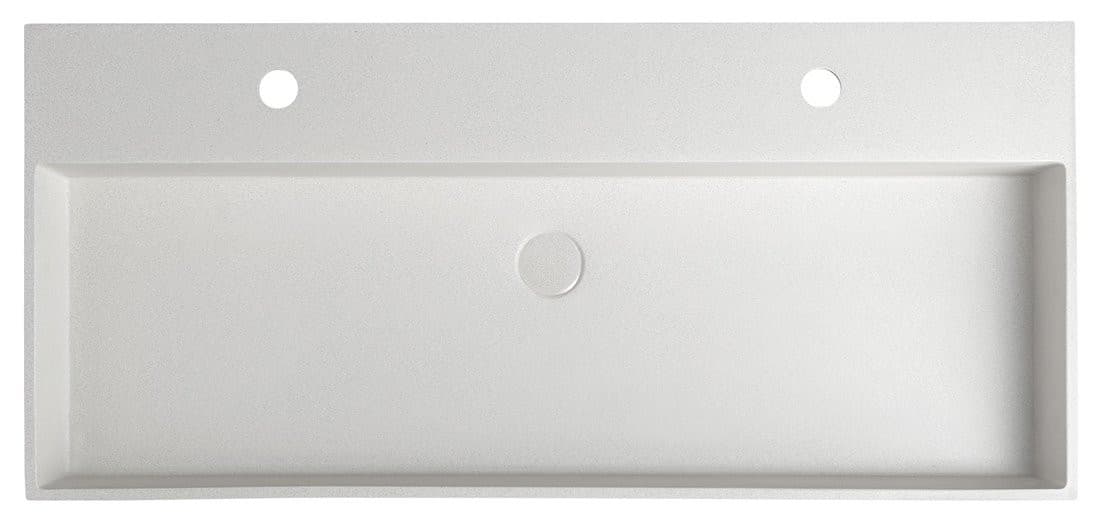 QUADRADO umywalka betonowa z odpływem, 96x44cm, 2 otwory, biały piaskowiec