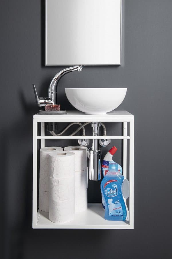 Blat pod umywalkę MINOR 40x22,5 cm kompozytowy biały z baterią lewa