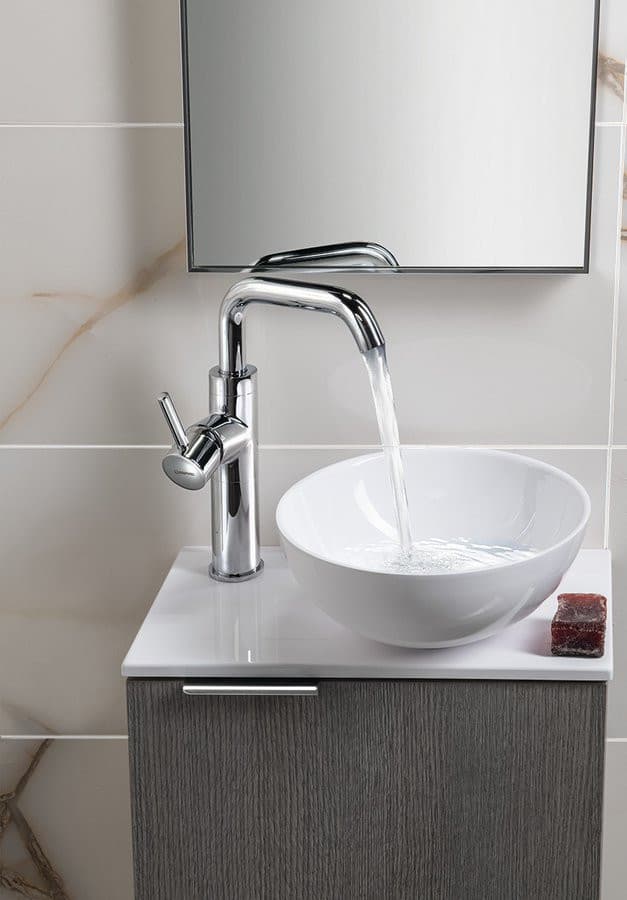 Blat pod umywalkę MINOR 40x22,5 cm kompozytowy biały z baterią lewa