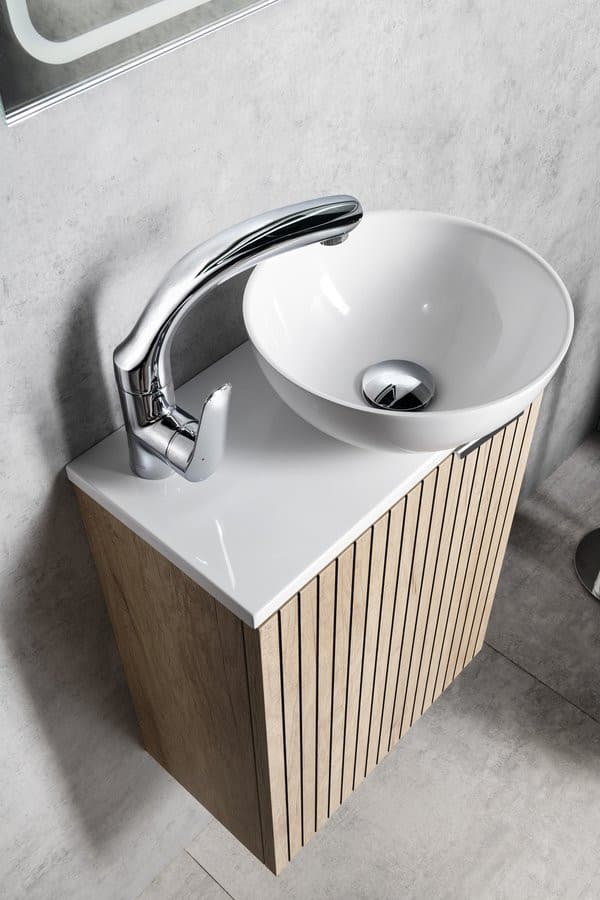 Blat pod umywalkę MINOR 40x22,5 cm z baterią prawą, kompozytowy, biały