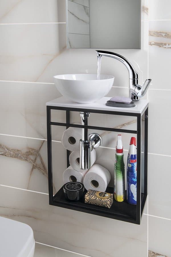 Blat pod umywalkę MINOR 40x22,5 cm z baterią prawą, kompozytowy, biały