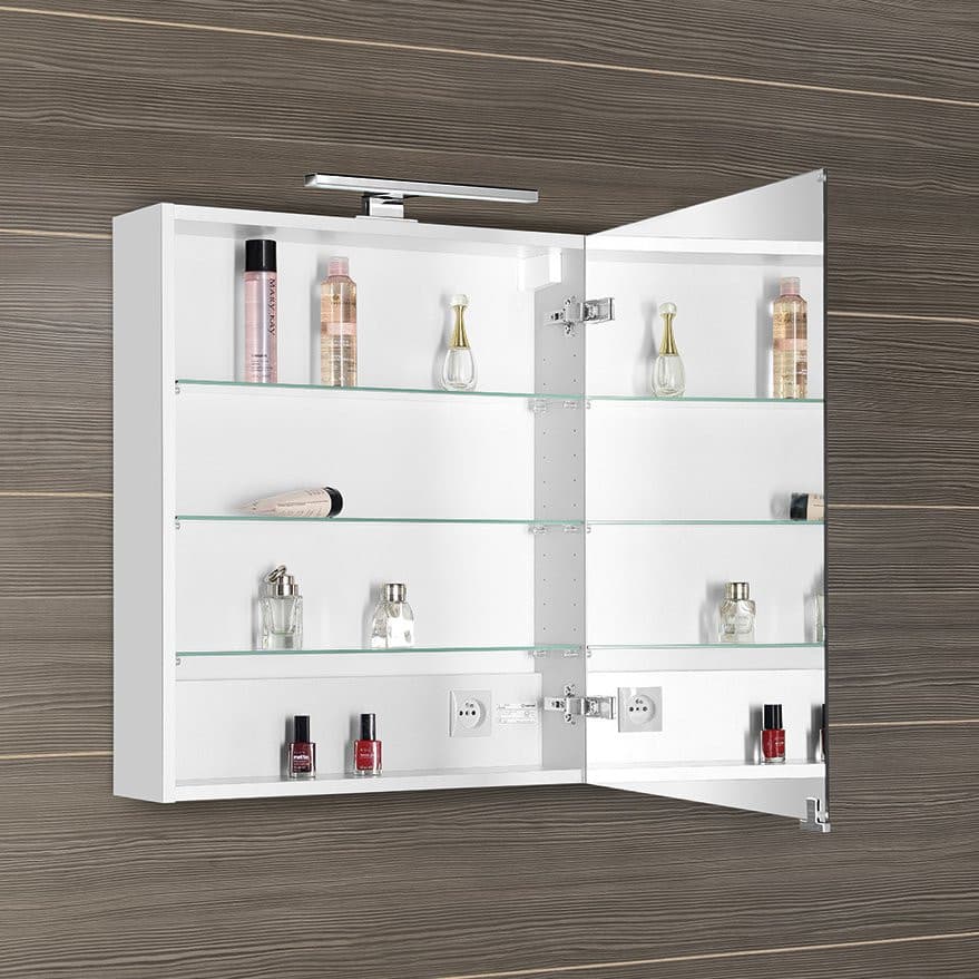 MIRRÓ szafka z lustrem LED, 60x70x16cm, uniwersalne otwieranie, biała