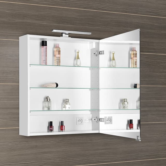 MIRRÓ szafka z lustrem LED, 60x70x16cm, uniwersalne otwieranie, biała