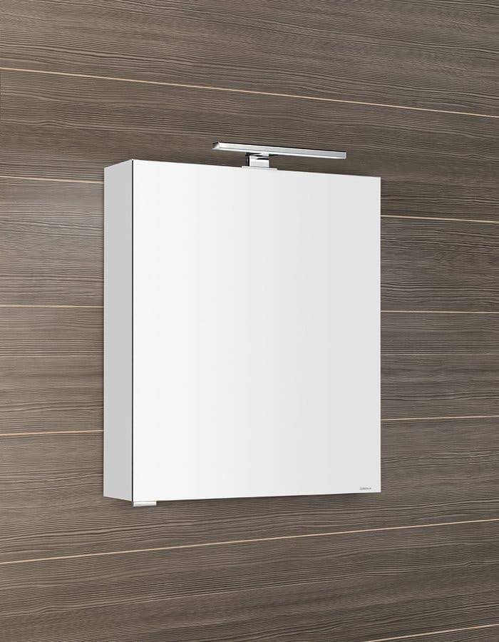 MIRRÓ szafka z lustrem LED, 60x70x16cm, uniwersalne otwieranie, biała