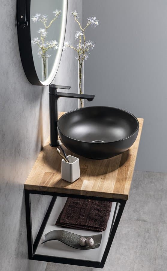 PAX wysoka bateria umywalkowa z przedłużoną wylewką, bez odpływu, czarny mat