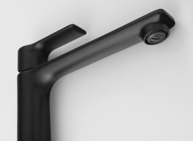 PAX wysoka bateria umywalkowa z przedłużoną wylewką, bez odpływu, czarny mat