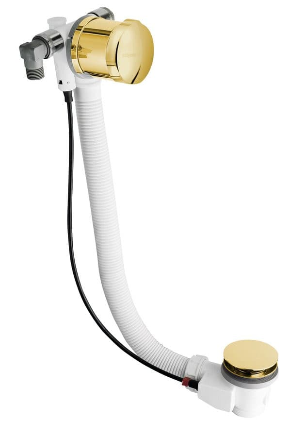 Zestaw odpływowy z napełnianiem, długość 575 mm, automatyczny korek 72 mm, złoty