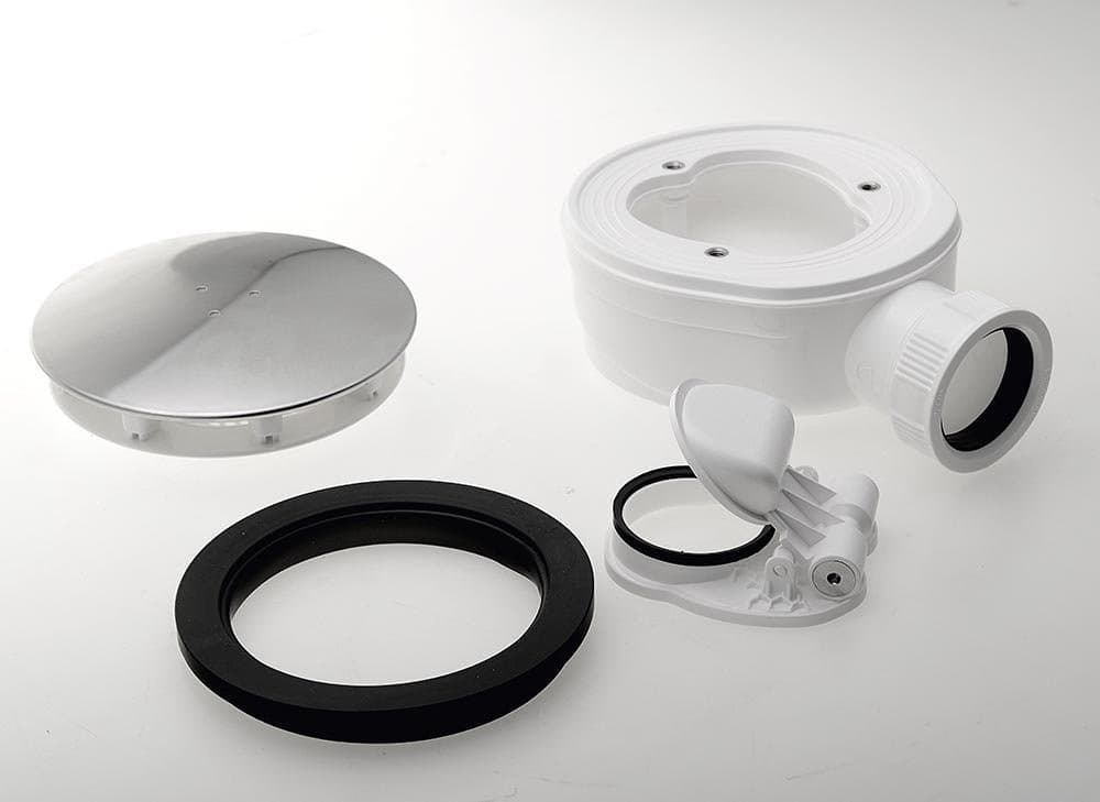 Niski syfon do brodzików 90mm z odpływem DN40, stal nierdzewna polerowana