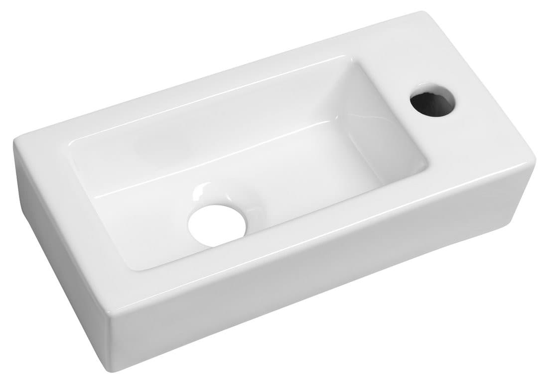 ZOE mała ceramiczna umywalka 37x18 cm z otworem na baterię prawej strony