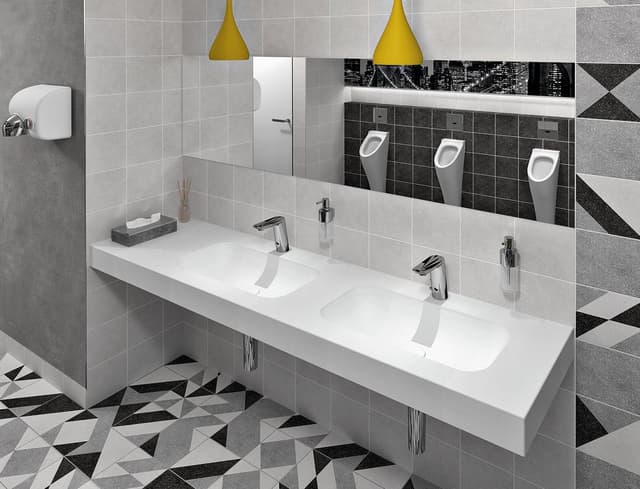 EMICO podwójna umywalka prawa, 230x50 cm, Rockstone biały mat