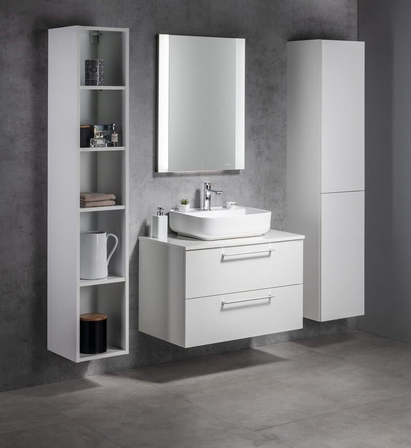 ESPACE wysoki słupek łazienkowy, 35x172x32cm, 2 drzwiczki, uniwersalny, biały połysk