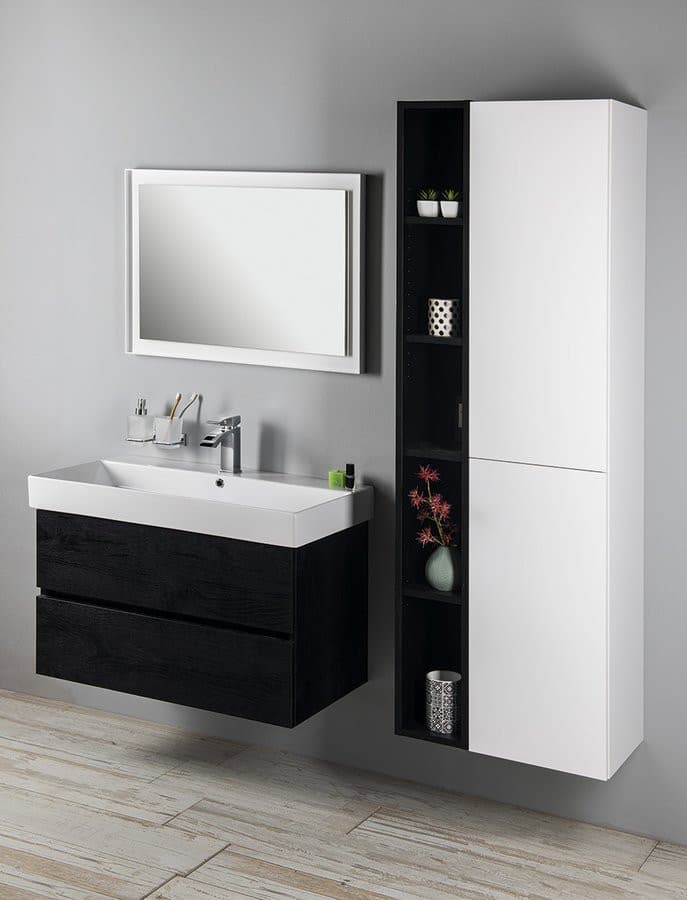 ESPACE wysoki słupek łazienkowy, 35x172x32cm, 2 drzwiczki, uniwersalny, biały połysk