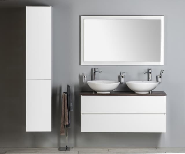 ESPACE wysoki słupek łazienkowy, 35x172x32cm, 2 drzwiczki, uniwersalny, biały połysk