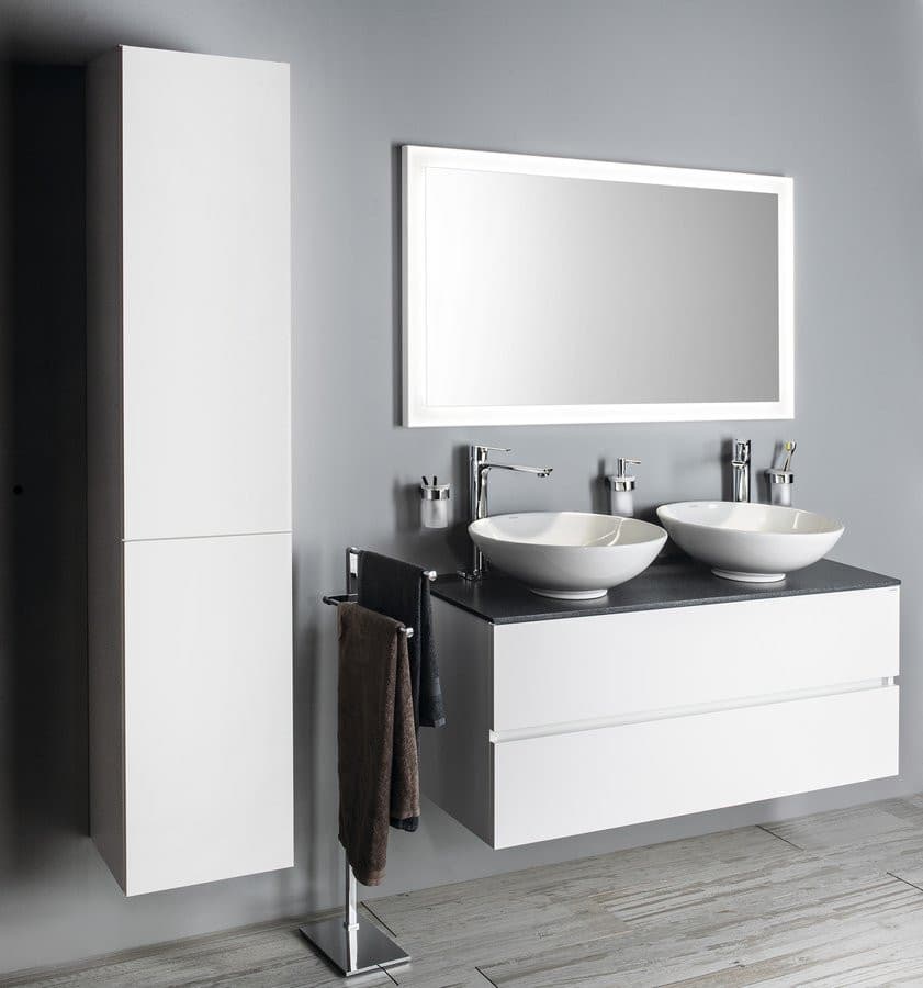 ESPACE wysoki słupek łazienkowy, 35x172x32cm, 2 drzwiczki, uniwersalny, biały połysk