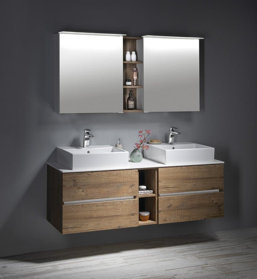 LINEX szafka z lustrem LED, sosna rustykalna, 60x70x15 cm, lewa/prawa