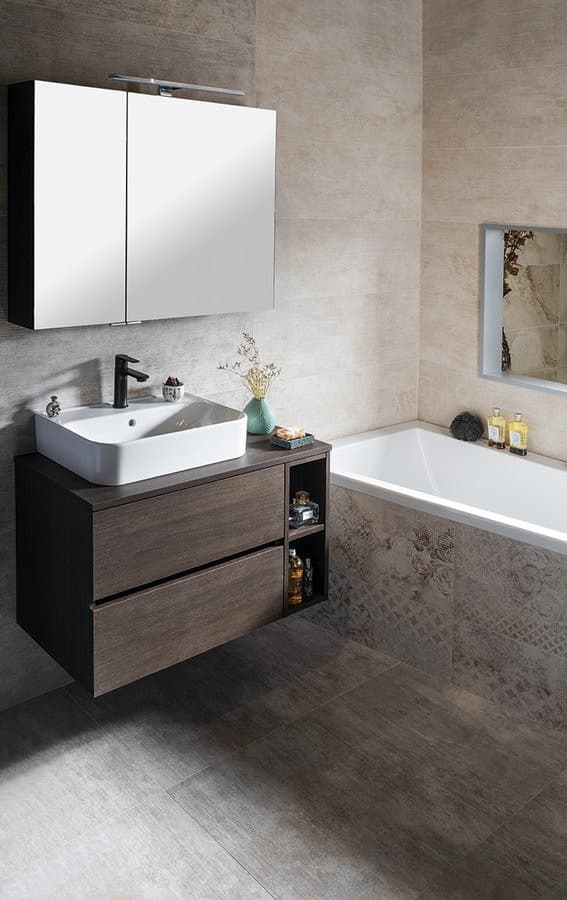 MIRRÓ szafka z lustrem z oświetleniem LED, 90x70x16 cm, sosna rustykalna