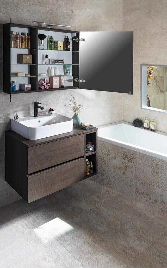 MIRRÓ szafka z lustrem z oświetleniem LED, 90x70x16 cm, sosna rustykalna