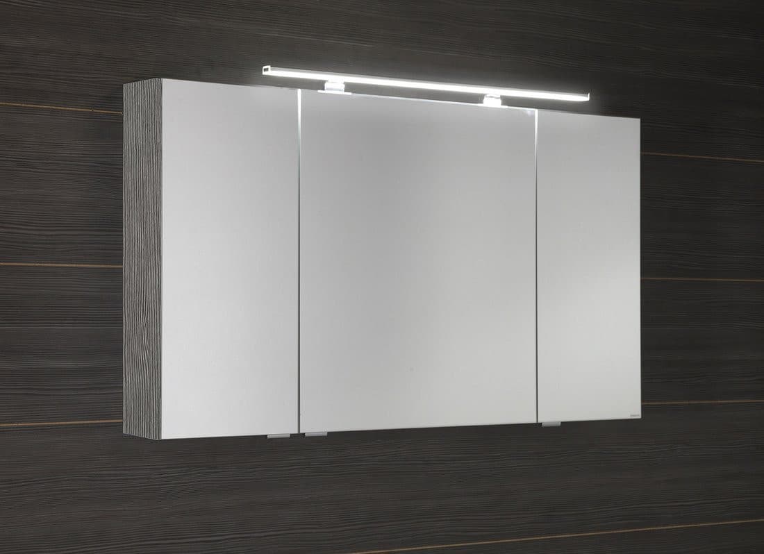 MIRRÓ szafka z lustrem LED, 3 drzwi, 120x70x16cm, dąb srebrny