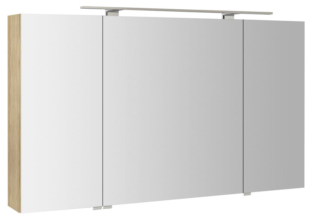 RIWA szafka z lustrem z oświetleniem LED, 3 drzwiczki, 121x70x17 cm, wiąz Bardini
