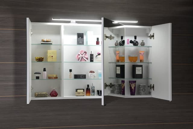 RIWA szafka z lustrem z oświetleniem LED, 3 drzwiczki, 121x70x17 cm, dąb srebrny