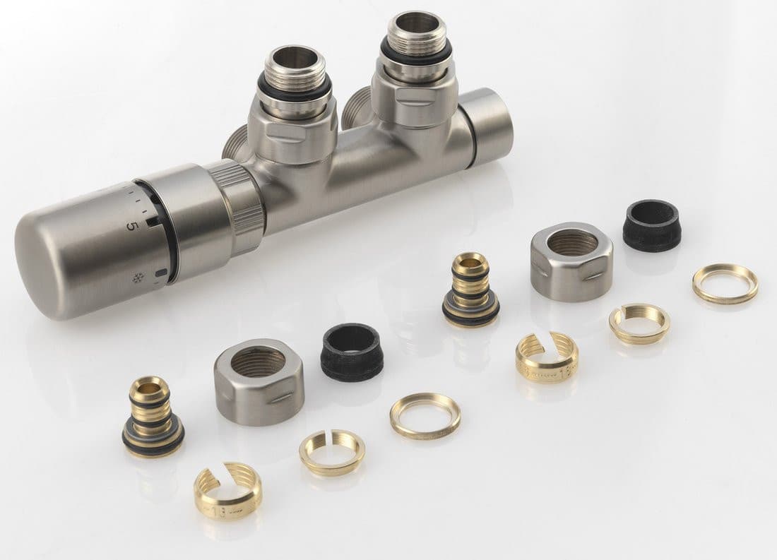 Zestaw przyłączeniowy TWIN z termostatem, lewy, stal nierdzewna matowa