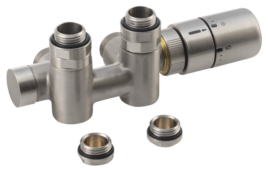 TWIN COMBI zestaw przyłączeniowy zespolony z termostatem, prawy, stal nierdzewna matowa