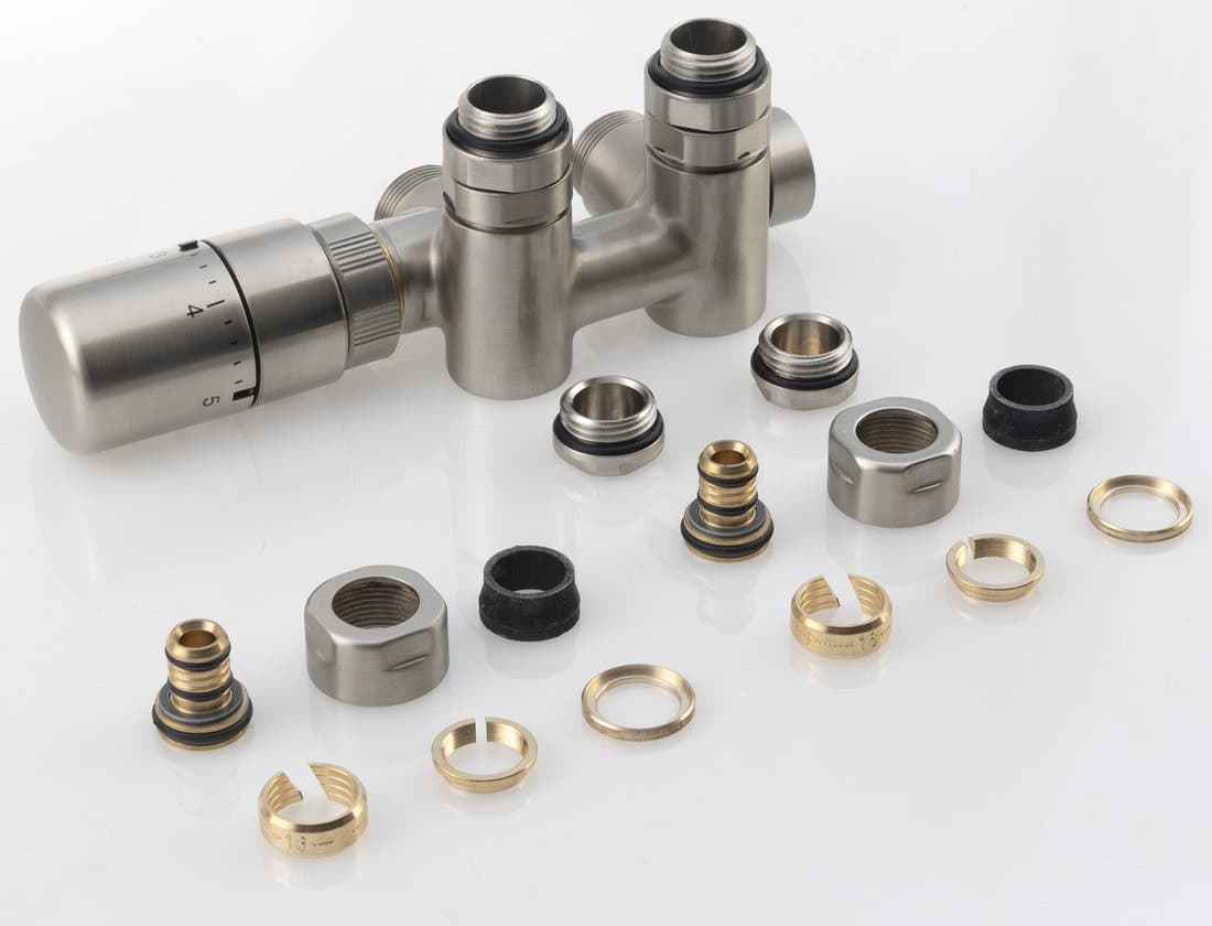 TWIN COMBI zestaw przyłączeniowy z termostatem, lewy, stal nierdzewna matowa