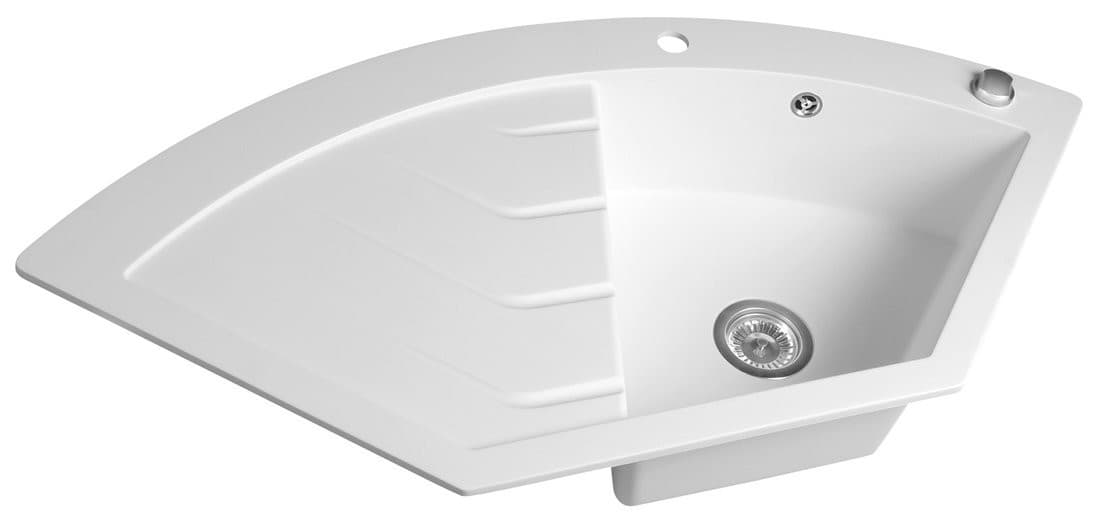 Granitowy narożny zlewozmywak jednokomorowy z ociekaczem 114x57,5 cm biały
