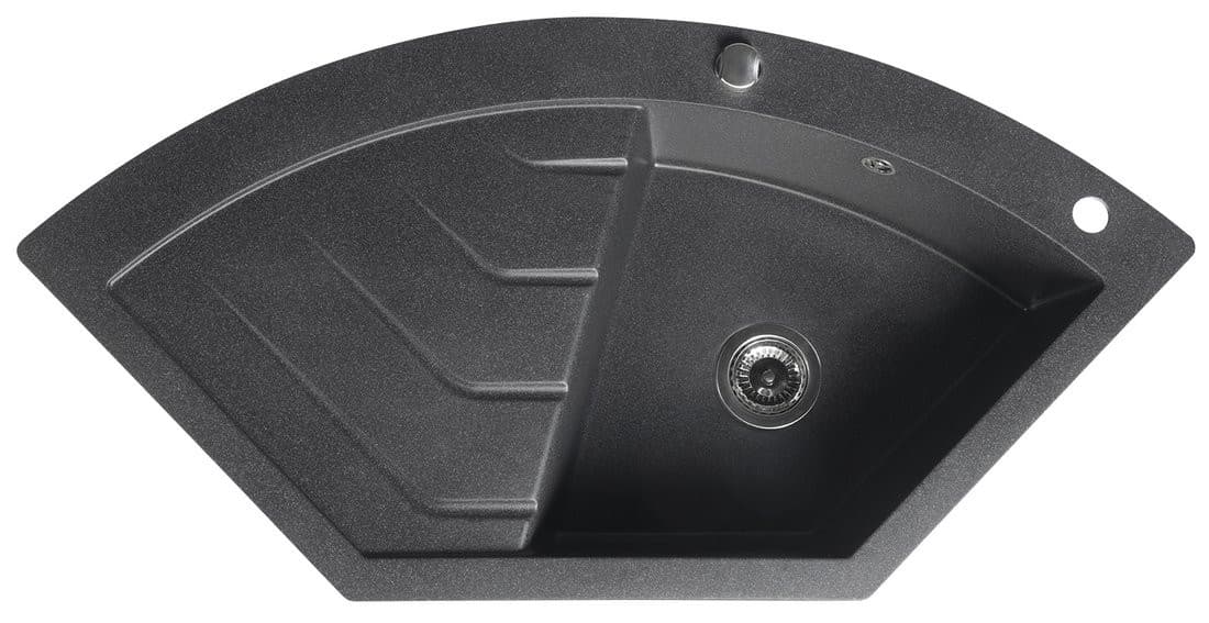Granitowy zlewozmywak narożny jednokomorowy z ociekaczem 114x57,5 cm czarny